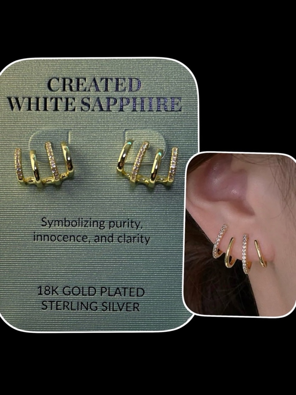 NEW Gold Vermeil Created White Sapphire 4 Claw Illusion Earrings